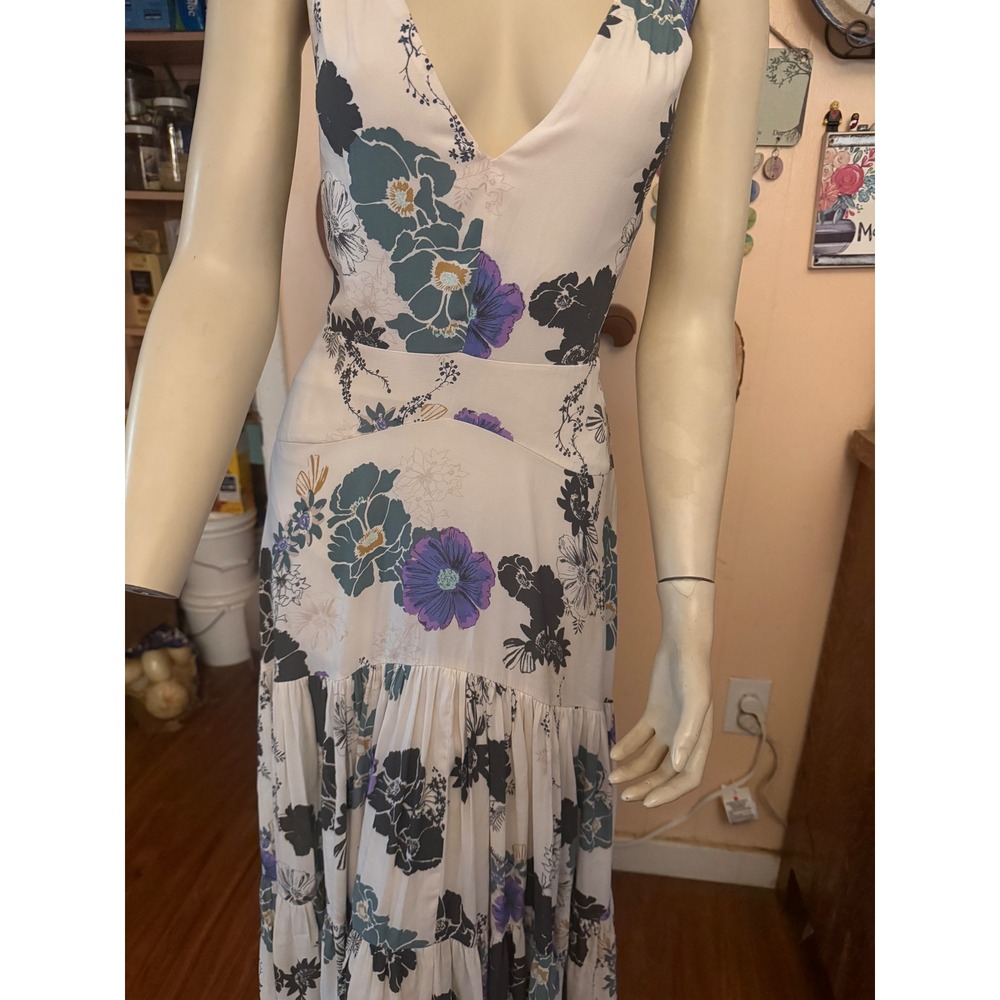 Free People Sure Thing Floral Tiered Maxi Dress Size 6 Pastel Pink Boho - Picture 2 of 15
